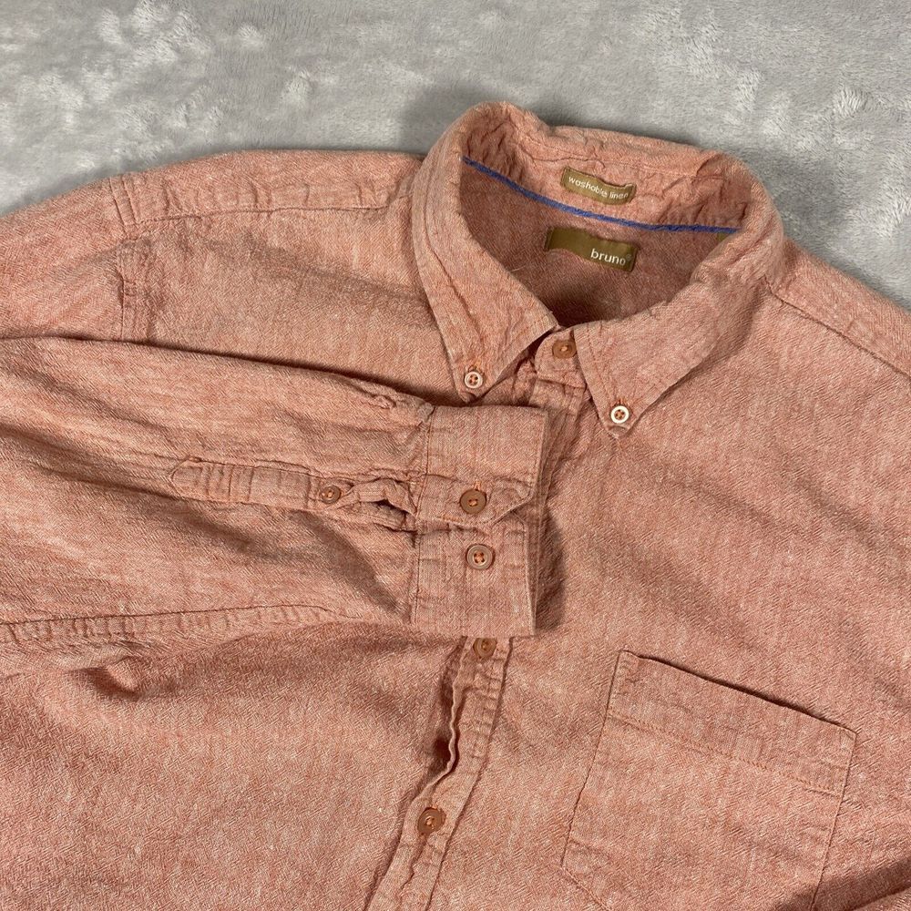 Bruno Shirt Men X-Large Pink Washable Linen‎ Button Down Long Sleeve Pocket
